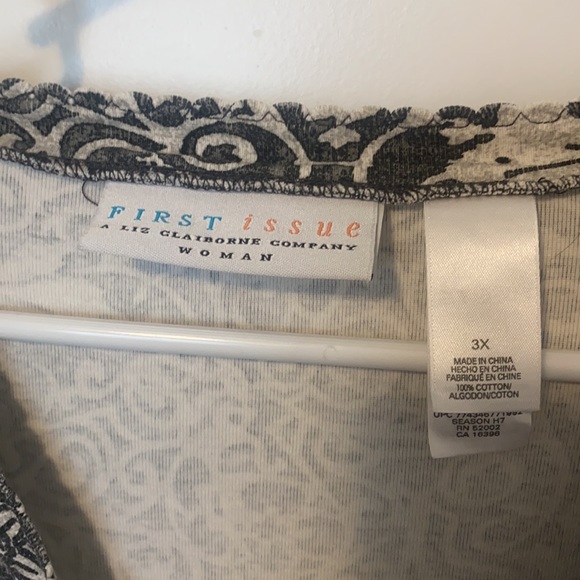 LAST CHANCE - First Issue a Liz Claiborne Company Grey Damask Cotton Top - Picture 4 of 4